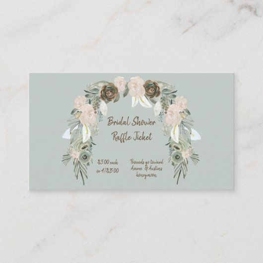 Sage Green Waterverf Vrijgezellenfeest Raffle Tick Informatiekaartje (Voorkant)