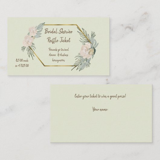 Sage Green Waterverf Vrijgezellenfeest Raffle Tick Informatiekaartje (Voorkant / Achterkant)