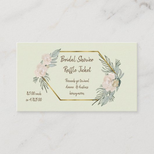 Sage Green Waterverf Vrijgezellenfeest Raffle Tick Informatiekaartje (Voorkant)