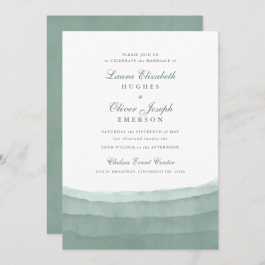 Sage Green Waterverf Wedding Invitations Kaart (Voorkant / Achterkant)