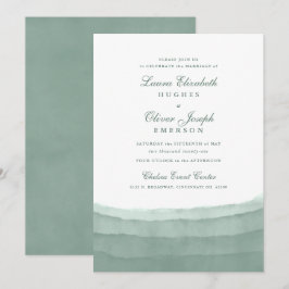 Sage Green Waterverf Wedding Invitations Kaart