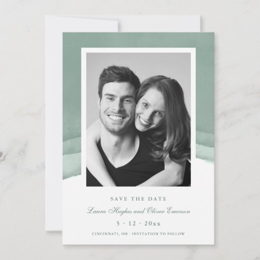 Sage Green Waterverf Wedding Save the Date Kaart (Voorkant)