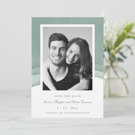Sage Green Waterverf Wedding Save the Date Kaart (Staand voorkant)