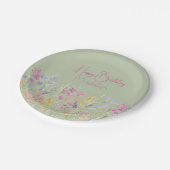 Sage Green Waterverf Wildflower Verjaardag Papieren Bordje (Gekanteld)