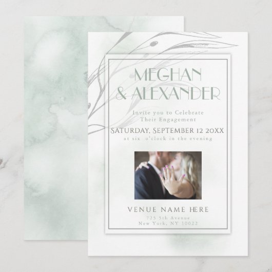 Sage Green Waterverf Willow Branch Photo Lijst Kaart (Voorkant / Achterkant)