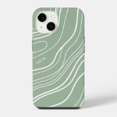 Sage Green Wave Modern gepersonaliseerd iPhone Hoesje (Achterkant)