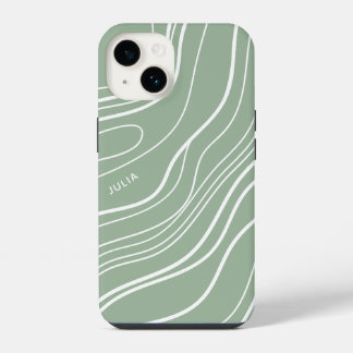 Sage Green Wave Modern gepersonaliseerd iPhone 14 Hoesje