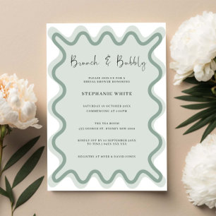 Sage Green Wavy Border Brunch en Bubble Kaart