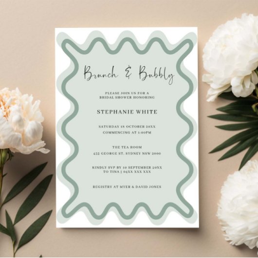Sage Green Wavy Border Brunch en Bubble Kaart