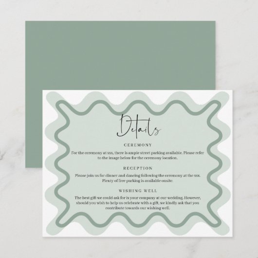Sage Green Wavy Border Details Behuizing Kaart (Voorkant / Achterkant)