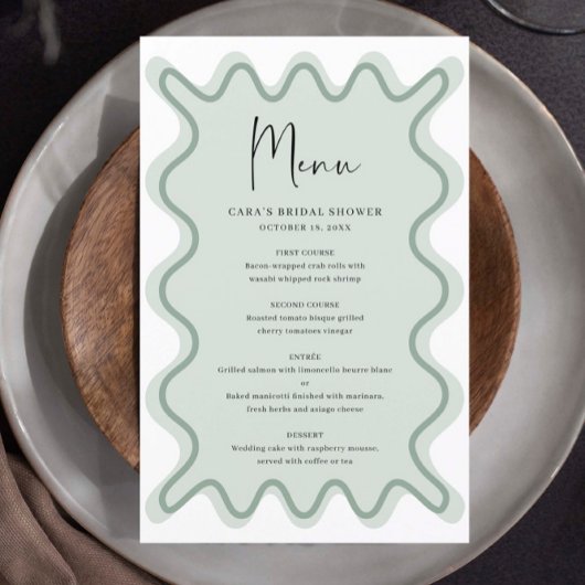 Sage Green Wavy Border menukaart