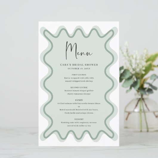 Sage Green Wavy Border menukaart (Staand voorkant)