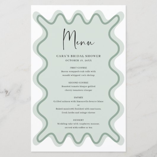 Sage Green Wavy Border menukaart (Voorkant)