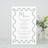 Sage Green Wavy Border menukaart met naam (Staand voorkant)