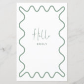 Sage Green Wavy Border menukaart met naam (Achterkant)