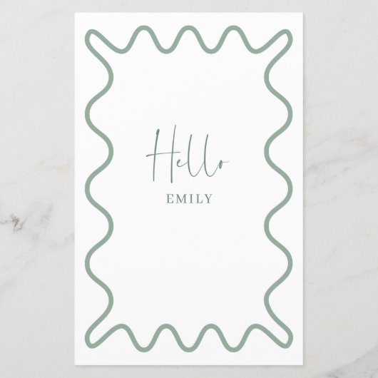 Sage Green Wavy Border menukaart met naam (Achterkant)