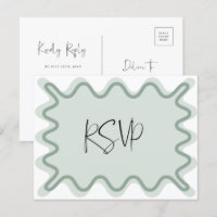 Sage Green Wavy Border RSVP-Briefkaart