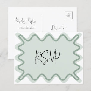 Sage Green Wavy Border RSVP-Briefkaart Briefkaart