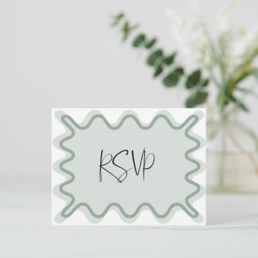 Sage Green Wavy Border RSVP-Briefkaart Briefkaart (Staand voorkant)