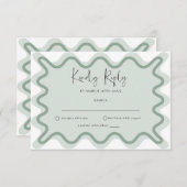 Sage Green Wavy Border RSVP-kaart Informatiekaartje (Voorkant / Achterkant)