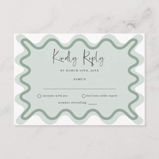 Sage Green Wavy Border RSVP-kaart Informatiekaartje (Voorkant)