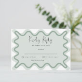Sage Green Wavy Border RSVP-kaart Informatiekaartje (Staand voorkant)