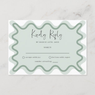 Sage Green Wavy Border RSVP-kaart Informatiekaartje