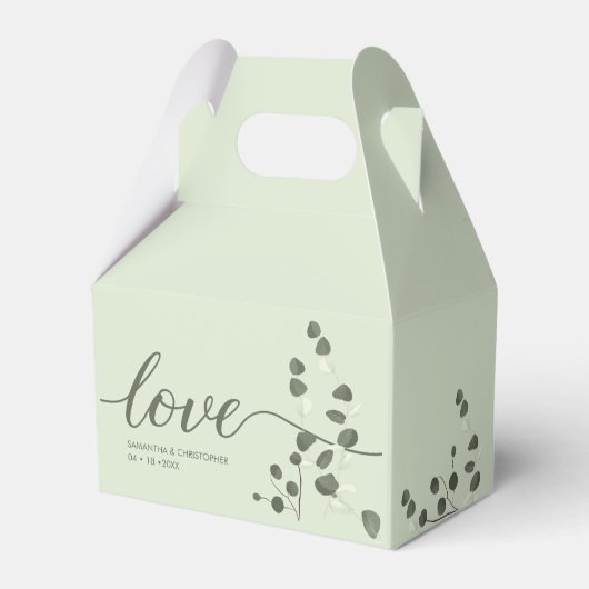 Sage green Weddenschap Love Script Eucalyptus Cust Bedankdoosjes (Achterkant)