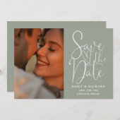 Sage Green Wedding 2 Foto Elegant Script Save The Date (Voorkant / Achterkant)