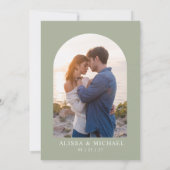 Sage Green Wedding Arch Foto Handwriting Inv Kaart (Achterkant)