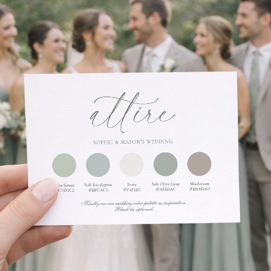 Sage Green Wedding Attire Card with Neutral Color Kaart