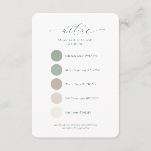 Sage Green Wedding Attire Color Palette Card  Kaart (Voorkant)