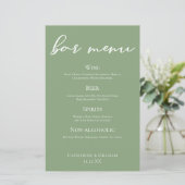Sage Green Wedding Bar Menu met Witte Typografie (Staand voorkant)