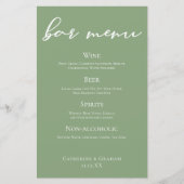 Sage Green Wedding Bar Menu met Witte Typografie (Voorkant)