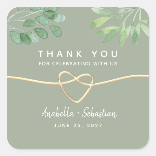 Sage Green Wedding Bedankt Sticker op het plein (Voorkant)