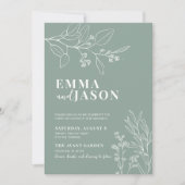 Sage Green Wedding Bloemenuitnodiging Kaart (Voorkant)