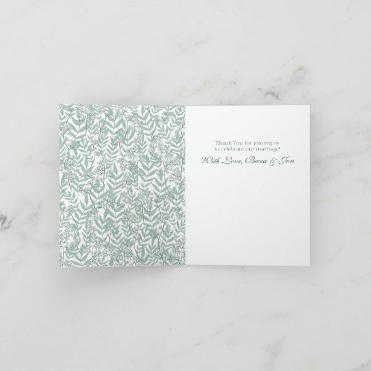 Sage Green Wedding  Botanical Bedankkaart (Binnen)