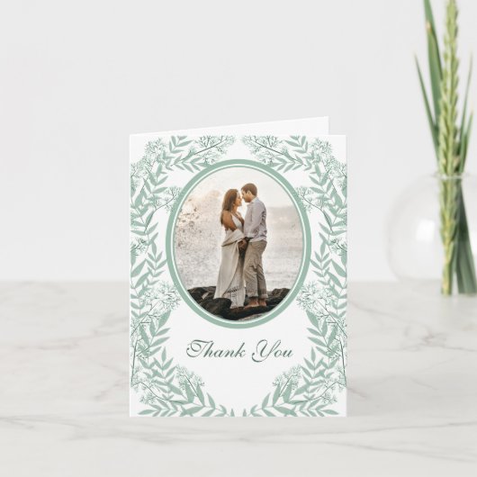 Sage Green Wedding Botanical Bedankkaart (Voorkant)