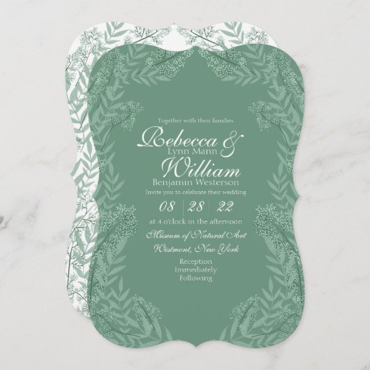 Sage Green Wedding  Botanical Kaart (Voorkant / Achterkant)