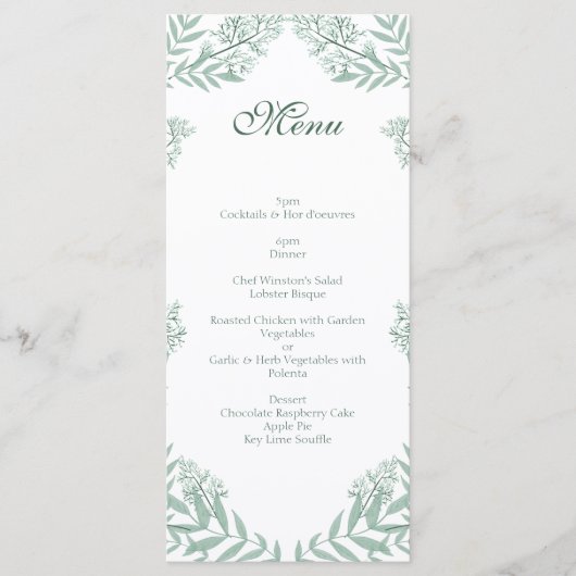 Sage Green Wedding Botanical Menu (Voorkant)