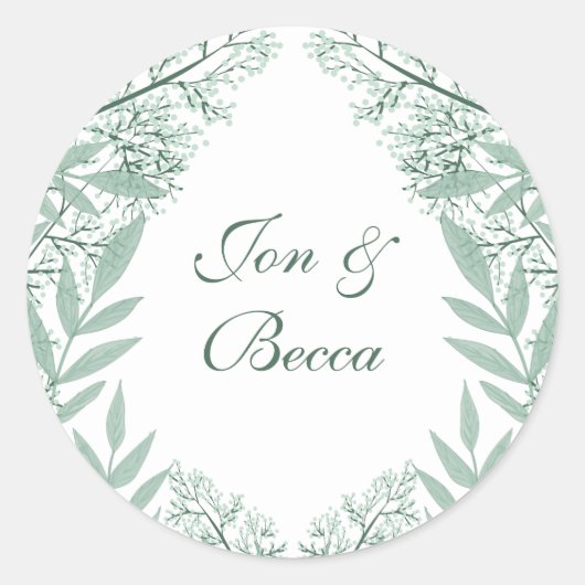 Sage Green Wedding Botanical Ronde Sticker (Voorkant)