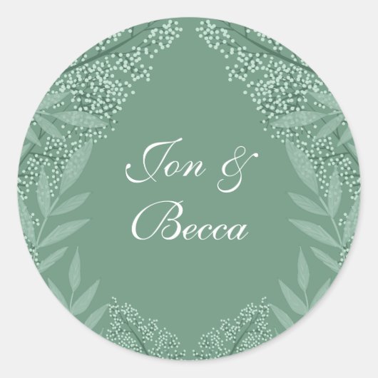 Sage Green Wedding  Botanical Ronde Sticker (Voorkant)