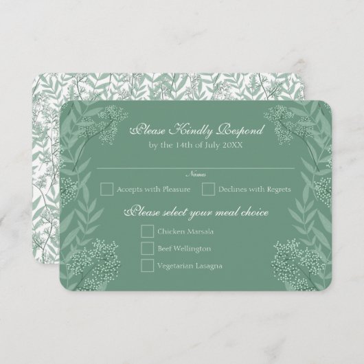Sage Green Wedding  Botanisch RSVP Antwoord Kaart (Voorkant / Achterkant)