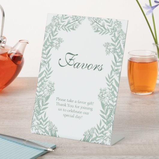 Sage Green Wedding  Botanische Favors Reclamebord Met Voetstuk (Insitu)