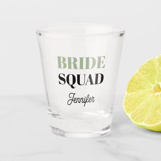 Sage Green Wedding Bride Squad Gepersonaliseerd Shot Glas (Voorkant)