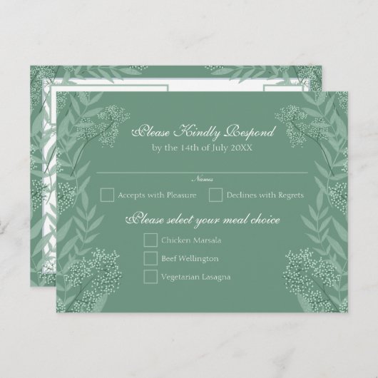 Sage Green Wedding  Briefkaart RSVP (Voorkant / Achterkant)