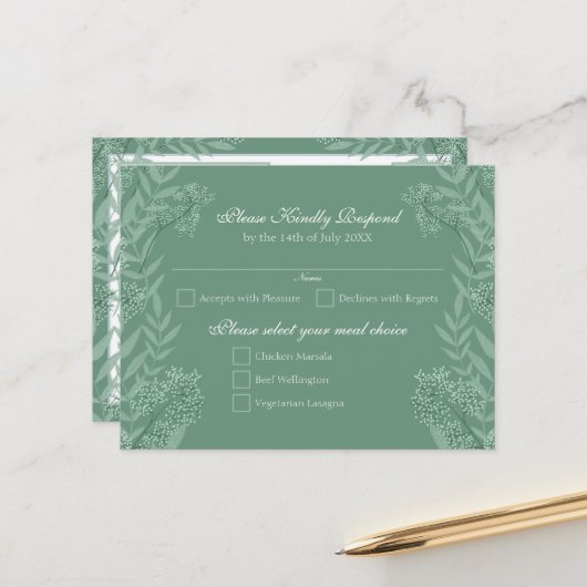 Sage Green Wedding  Briefkaart RSVP (Voorkant / Achterkant in situ)