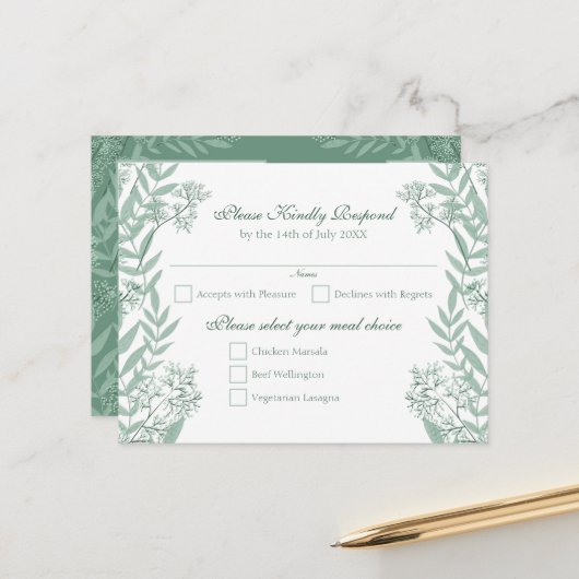 Sage Green Wedding  Briefkaart RSVP (Voorkant / Achterkant in situ)