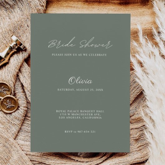 Sage Green Wedding Bruids Douche Uitnodiging