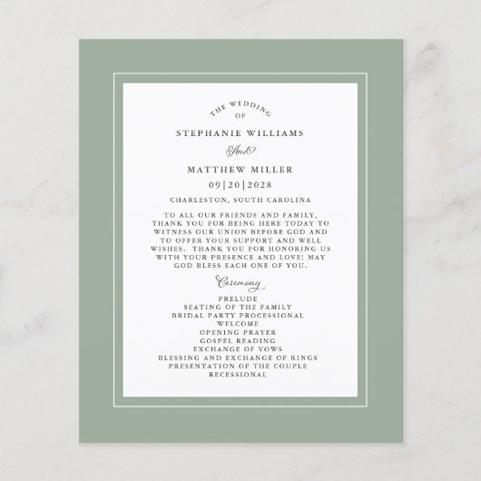 Sage Green Wedding Ceremony Elegant Budget Program (Voorkant)